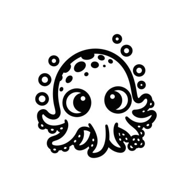 Gülen çizgi film ahtapot karakteri, büyük anlamlı gözleri var.