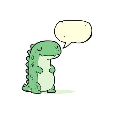 Boş konuşma baloncuğu olan resimli sevimli yeşil dinozor karakteri