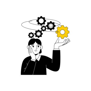 Düşünme ve kavramayı temsil eden bir vites tutan bir kişinin canlandırması