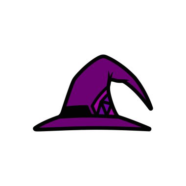 Siyah bant ve elmas desenli mor uçlu cadı şapkası.