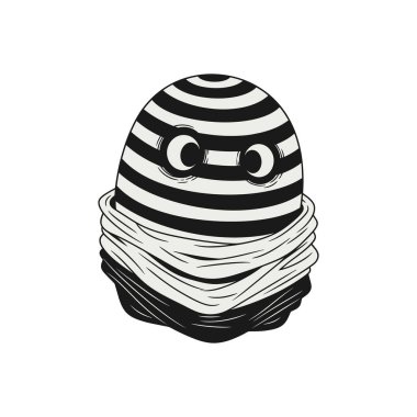Tek renkli çizgili yumurta sarısı, görünür gözleri ve basit stilize yüzü olan bir karakter.