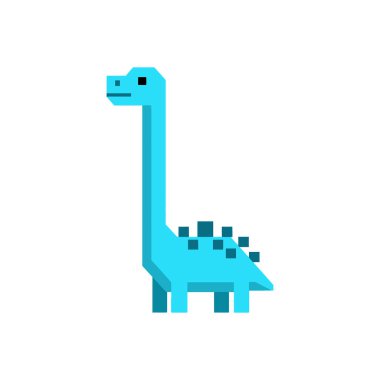 Şirin mavi pikselli sanat, uzun boyunlu dinozor karakteri.