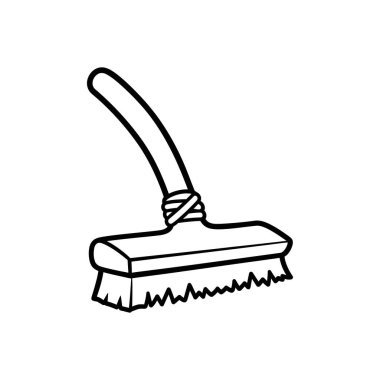 El bilgisayarı fırçasının siyah çizgi çizimi kılları ve kıvrımlı sapları gösteriyor