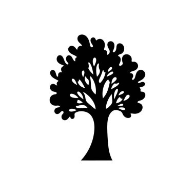 Yuvarlak yapraklı asgari biçimlendirilmiş siyah ağaç siluet simgesi