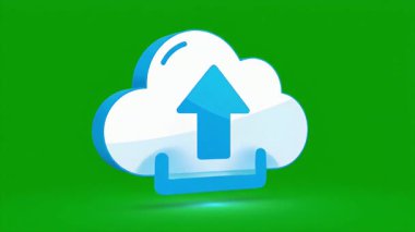 Bulut depolama arayüzü ve veri transferi için 3D bulut simgeleri yükleme ve indirme işlemleri gösteriliyor
