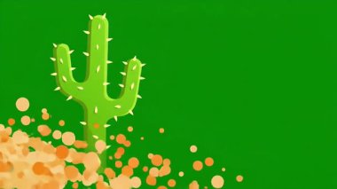 Çizgi film çöl sahnesinde yalnız bir kaktüs ve yeşil bir zeminde kum tepecikleri yer alıyor.
