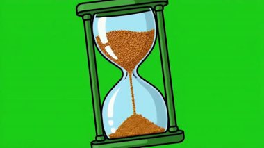 Yeşil zemin üzerinde akan kumla çizilmiş canlandırılmış kum saati