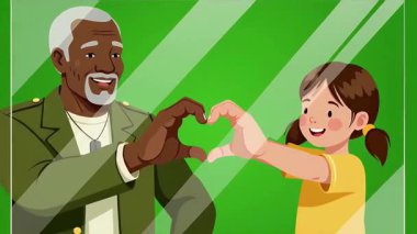 Yaşlı bir adam ve genç bir kızın elleriyle kalp şekli oluşturup sevgi ve nesiller arası bağ kurmalarının canlandırması.