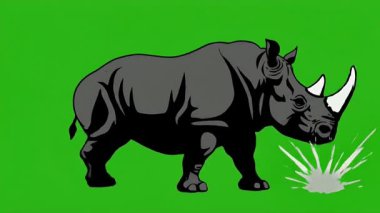 Bir gergedanın katı yeşil arka planda tepinen ve toz püskürten resimlerini çiziyorum.