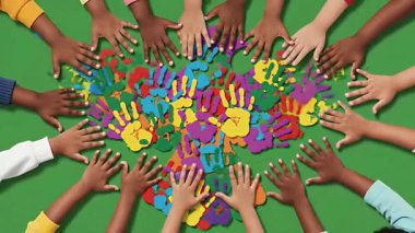 Renkli el izi güvercini gösteren çeşitli eller dizisi