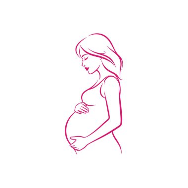 Göbeğini sallayan hamile bir kadını tasvir eden çizgiler.