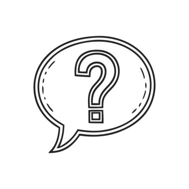 Sorgulama ve diyaloğu temsil eden bir konuşma balonu illüstrasyonunun içinde basit bir soru işareti