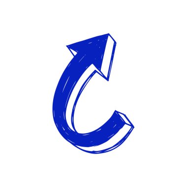 Yukarıya doğru ve momentumu temsil eden izole edilmiş mavi eğimli ok simgesi