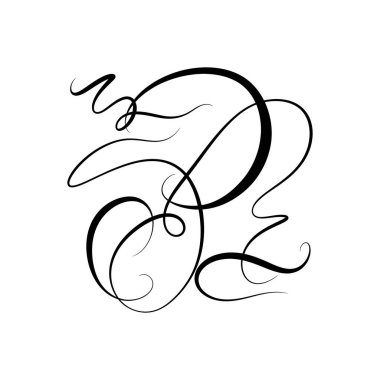 Tek bir soyut çizgi çizimi zarif eğriler ve döngüler üzerine odaklanarak biçimlendirilmiş bir kaligrafik tasarım oluşturur.