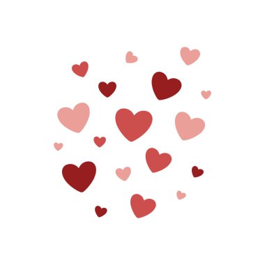 Yüzen kalpler beyaz arka planda izole edilmiş, kalp şekillerine odaklanmış.