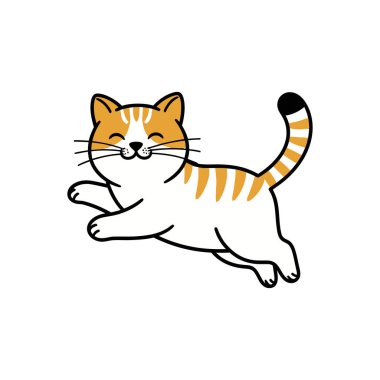 Stilize edilmiş turuncu ve beyaz kedi adımların ortasında koşuyor