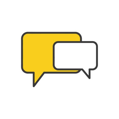 İki basit sarı ve beyaz konuşma kabarcığı iletişim ve konuşmayı temsil ediyor.