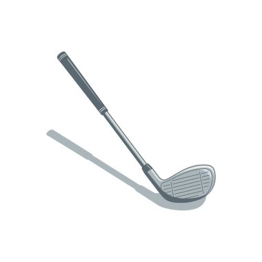 Tek bir golf sopası, düz beyaz bir yüzeye uzun bir gölge düşürüyor..