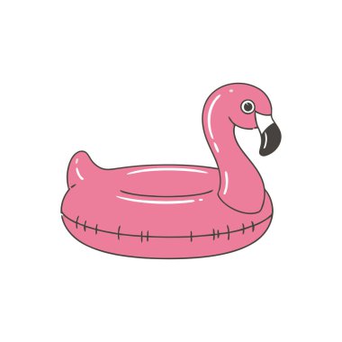 Parlak pembe şişirilebilir flamingo havuz beyaz arka planlı yüzen oyuncak.
