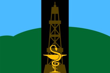 Naftalan bayrağı, Azerbaycan 'da Azerbaycan' ın Goranboy rayonu ile çevrili bir kenttir. Vektör illüstrasyonu