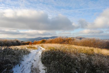 Güzel sonbahar dağ manzarası. Bieszczady