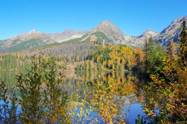 Strbske Pleso 'nun sonbahar manzarası. Slovakya. Tatra Dağları.