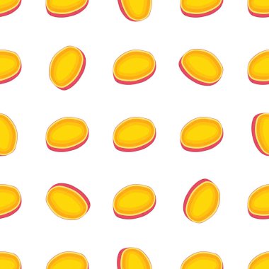 Parlak desenli tatlı patates, fok için sebze yer elması teması. Sebze şablonu çok güzel tatlı patatesten ve bolca yer elmasından oluşuyor. Tatlı patatesten basit renkli sebze deseni..