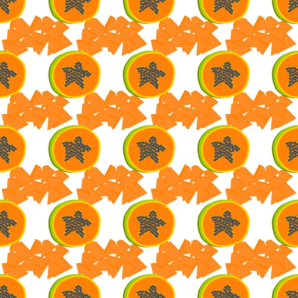 Illustratie Thema Grote Gekleurde Naadloze Papaya Helder Fruit Patroon Voor — Stockvector