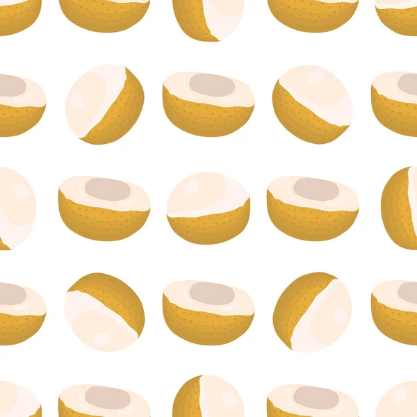 Ilustração Sobre Tema Grande Colorido Sem Costura Longan Padrão Fruta — Vetor de Stock