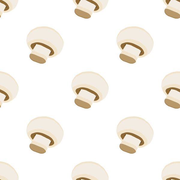 Illustration on theme of bright pattern mushroom, vegetable champignon for seal. Vegetable pattern consisting of beautiful mushroom, many champignon. Simple vegetable pattern from champignon mushroom.