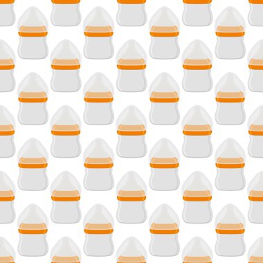 Renkli bebek sütü ve plastik emzik üzerine bir resim. Bebek sütü şişesi, yeni doğan bebeklere tahsilat yapmak için iyi bir emzik. Süt şişesinde emzik, bebek bakım ekipmanı..