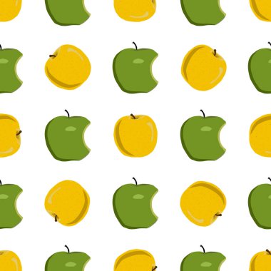 Tema üzerine resim büyük renkli dikişsiz elma, fok balığı için parlak meyve deseni. Güzel, pürüzsüz tekrar eden elmadan oluşan meyve deseni. Kusursuz güzellik elmasından basit renkli desenli meyve.