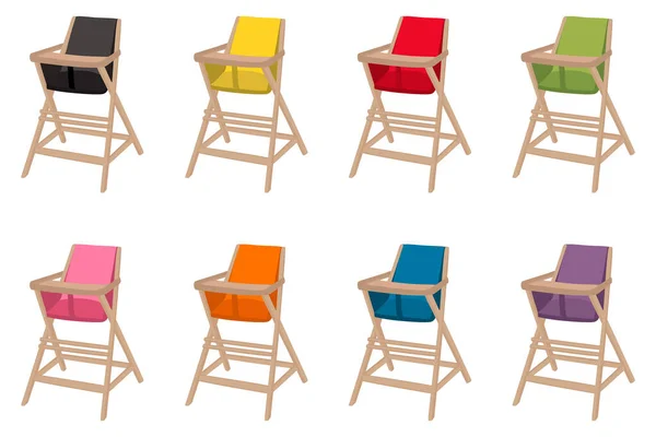 图为彩色现代儿童高椅子婴儿喂养的主题图解 绘画是指在高腿上摆放儿童椅子的彩色藏品 小巧玲珑的童装 明亮的高椅 — 图库矢量图片