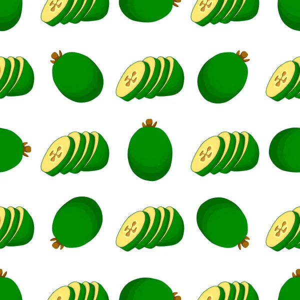 Ilustracja Temat Dużych Kolorowych Feijoa Bez Szwu Jasny Wzór Owoców — Wektor stockowy