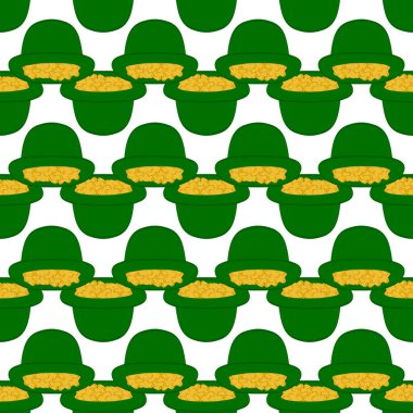 İrlanda bayramı temalı Aziz Patrick Günü 'nün tasviri, kusursuz başlıklı şapkalar. Beyaz arka planda pek çok benzer şapkadan oluşan Aziz Patrick Günü deseni. Aziz Patrick Günü 'nün ana aksesuarı..