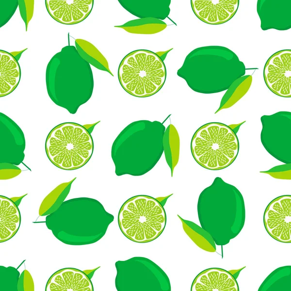 Illustration Zum Thema Große Farbige Nahtlose Grüne Limette Helles Fruchtmuster — Stockvektor