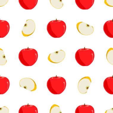 Tema üzerine resim büyük renkli dikişsiz elma, fok balığı için parlak meyve deseni. Güzel, pürüzsüz tekrar eden elmadan oluşan meyve deseni. Kusursuz güzellik elmasından basit renkli desenli meyve.