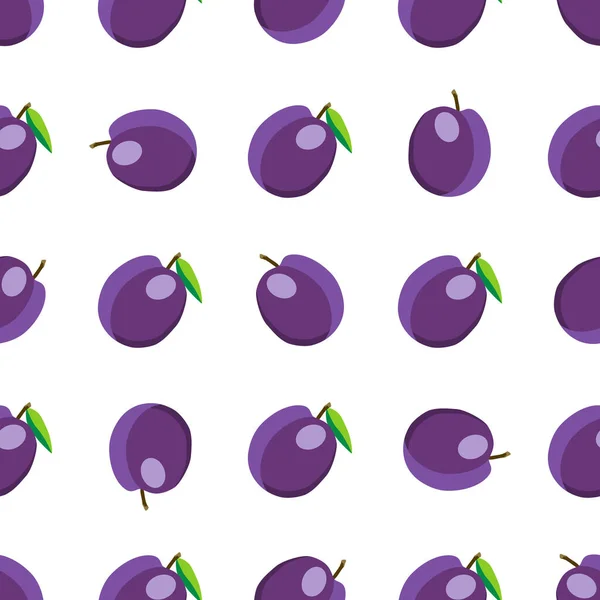 Illustration Theme Big Colored Seamless Purple Plum Bright Fruit Pattern — Stock Vector