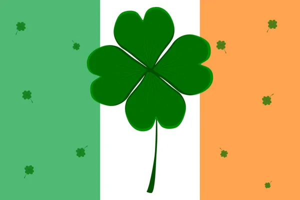 休日のアイルランドの旗緑のシャムロッククローバーと聖パトリックの日 パターンセントパトリックの日色アイルランドのフラグでシャムロッククローバーで構成されます 聖パトリックの日のためのシャムロッククローバーからカラフルなアイルランドの旗 — ストックベクタ
