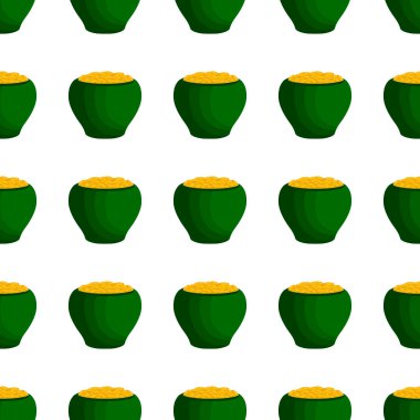 İrlanda bayramı temalı Aziz Patrick günü, kusursuz madeni paralar. Beyaz arka planda birçok özdeş madeni paranın olduğu Aziz Patrick günü. Para için ot. Aziz Patrick Günü için ana aksesuar.