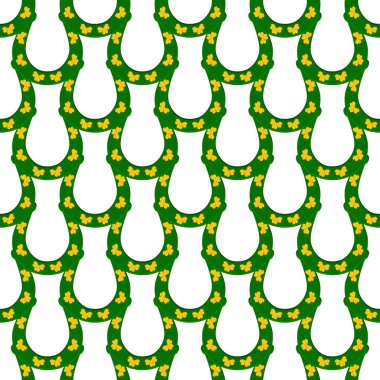 İrlanda bayramı temalı Aziz Patrick günü, kusursuz at nalı. Beyaz arka planda benzer at nallarından oluşan Aziz Patrick Günü deseni. Aziz Patrick Günü 'nün ana aksesuarı..