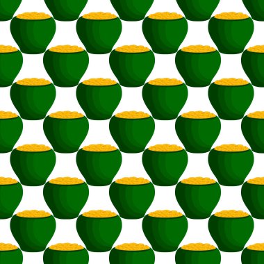 İrlanda bayramı temalı Aziz Patrick günü, kusursuz madeni paralar. Beyaz arka planda birçok özdeş madeni paranın olduğu Aziz Patrick günü. Para için ot. Aziz Patrick Günü için ana aksesuar.