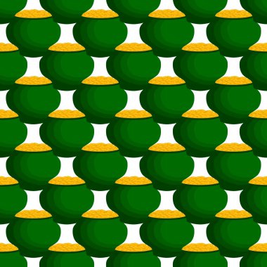 İrlanda bayramı temalı Aziz Patrick günü, kusursuz madeni paralar. Beyaz arka planda birçok özdeş madeni paranın olduğu Aziz Patrick günü. Para için ot. Aziz Patrick Günü için ana aksesuar.