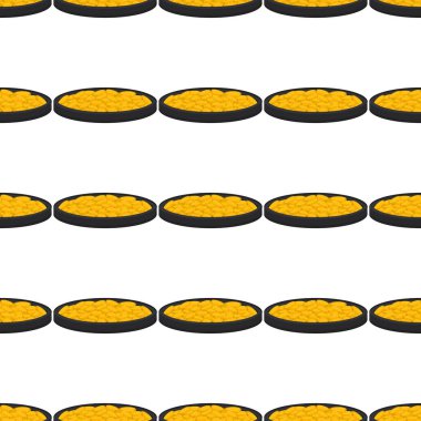 İrlanda bayramı temalı Aziz Patrick günü, kusursuz madeni paralar. Beyaz arka planda birçok özdeş madeni paranın olduğu Aziz Patrick günü. Para için ot. Aziz Patrick Günü için ana aksesuar.