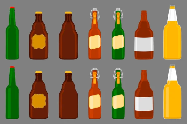 Bira fabrikası için kapaklı büyük bira şişeleri temalı bir resim. Koyu arkaplanda birbirinin aynısı cam şişelerden oluşan patern birası. Cam şişeler bira gurmesi için ana aksesuar..