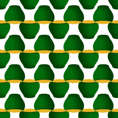 İrlanda bayramı temalı Aziz Patrick günü, kusursuz madeni paralar. Beyaz arka planda birçok özdeş madeni paranın olduğu Aziz Patrick günü. Para için ot. Aziz Patrick Günü için ana aksesuar.