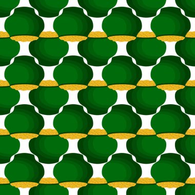 İrlanda bayramı temalı Aziz Patrick günü, kusursuz madeni paralar. Beyaz arka planda birçok özdeş madeni paranın olduğu Aziz Patrick günü. Para için ot. Aziz Patrick Günü için ana aksesuar.