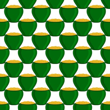 İrlanda bayramı temalı Aziz Patrick günü, kusursuz madeni paralar. Beyaz arka planda birçok özdeş madeni paranın olduğu Aziz Patrick günü. Para için ot. Aziz Patrick Günü için ana aksesuar.