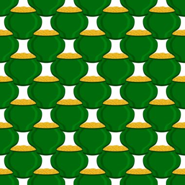 İrlanda bayramı temalı Aziz Patrick günü, kusursuz madeni paralar. Beyaz arka planda birçok özdeş madeni paranın olduğu Aziz Patrick günü. Para için ot. Aziz Patrick Günü için ana aksesuar.