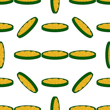 İrlanda bayramı temalı Aziz Patrick günü, kusursuz madeni paralar. Beyaz arka planda birçok özdeş madeni paranın olduğu Aziz Patrick günü. Para için ot. Aziz Patrick Günü için ana aksesuar.